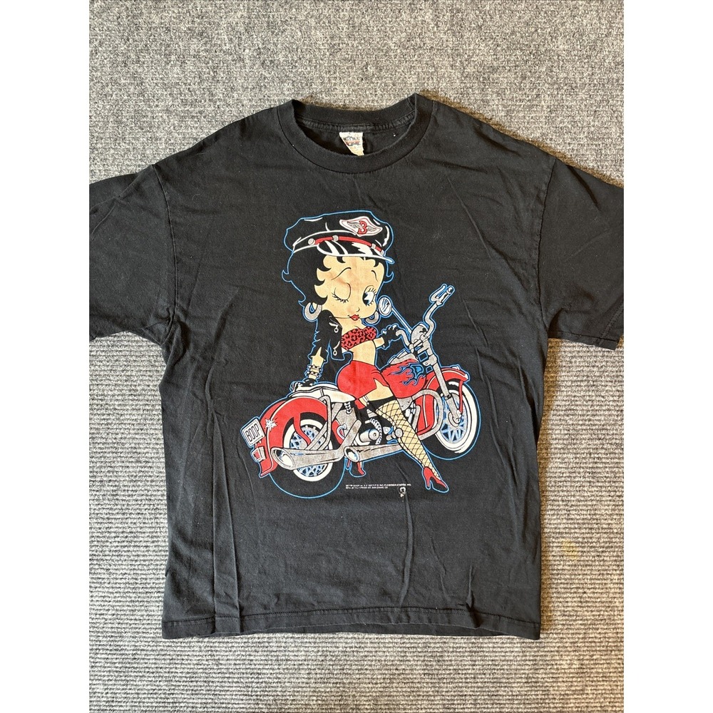 VTG Betty Boop Motorcycle T-Shirt Mens Sz L‎ Black Biker Grunge Croce USA 1992